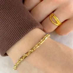 Bnh anker facet armbånd i forgyldt sølv 21 cm x 4,0 mm