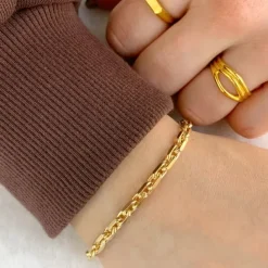 Bnh anker facet armbånd i forgyldt sølv 17 cm x 4,0 mm
