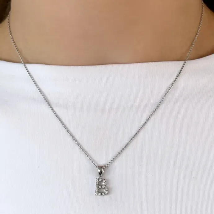 Bogstav B diamant vedhæng i 9 karat hvidguld 0,084 ct