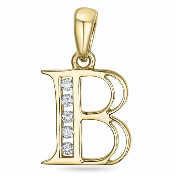 Bogstav B vedhæng i 14 karat guld 0,05 ct