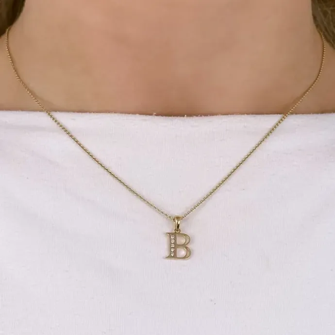 Bogstav B vedhæng i 14 karat guld 0,05 ct