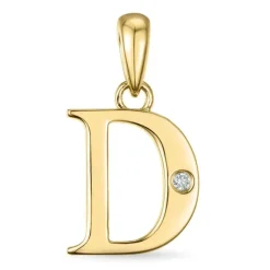 Bogstav D diamant vedhæng i 9 karat guld 0,01 ct