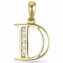 Bogstav D vedhæng i 14 karat guld 0,05 ct