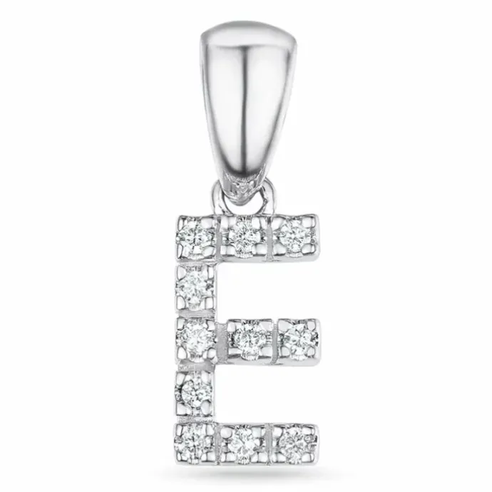 Bogstav E diamant vedhæng i 9 karat hvidguld 0,071 ct