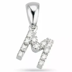 Bogstav M diamant vedhæng i 9 karat hvidguld 0,06 ct
