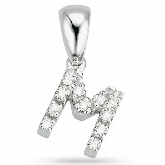 Bogstav M diamant vedhæng i 9 karat hvidguld 0,06 ct
