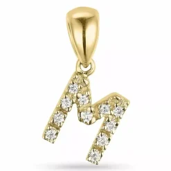 Bogstav M diamant vedhæng i 9 karat guld 0,06 ct