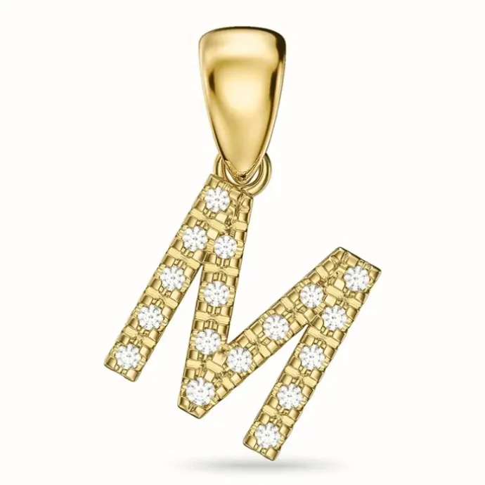 Bogstav M diamant vedhæng i 9 karat guld 0,10 ct