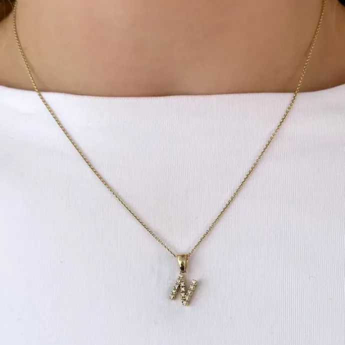 Bogstav N diamant vedhæng i 9 karat guld 0,088 ct