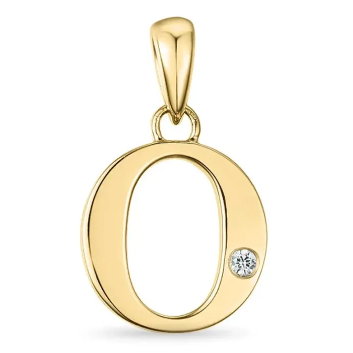 Bogstav O diamant vedhæng i 9 karat guld 0,01 ct