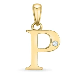 Bogstav P diamant vedhæng i 9 karat guld 0,01 ct
