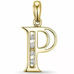 Bogstav P vedhæng i 14 karat guld 0,04 ct