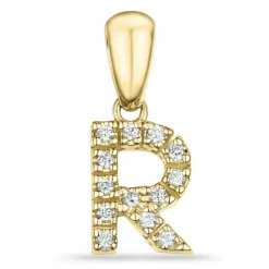 Bogstav R diamant vedhæng i 9 karat guld 0,085 ct