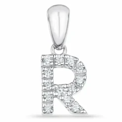 Bogstav R diamant vedhæng i 9 karat hvidguld 0,085 ct