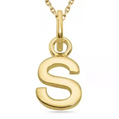 Bogstav S halskæde i forgyldt sølv med vedhæng i forgyldt sølv