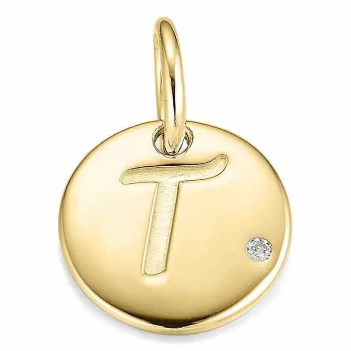 Bogstav t diamant vedhæng i 9 karat guld 0,01 ct