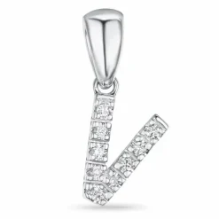 Bogstav V diamant vedhæng i 9 karat hvidguld 0,065 ct