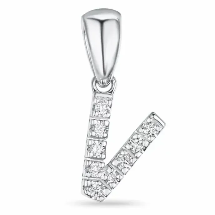 Bogstav V diamant vedhæng i 9 karat hvidguld 0,065 ct
