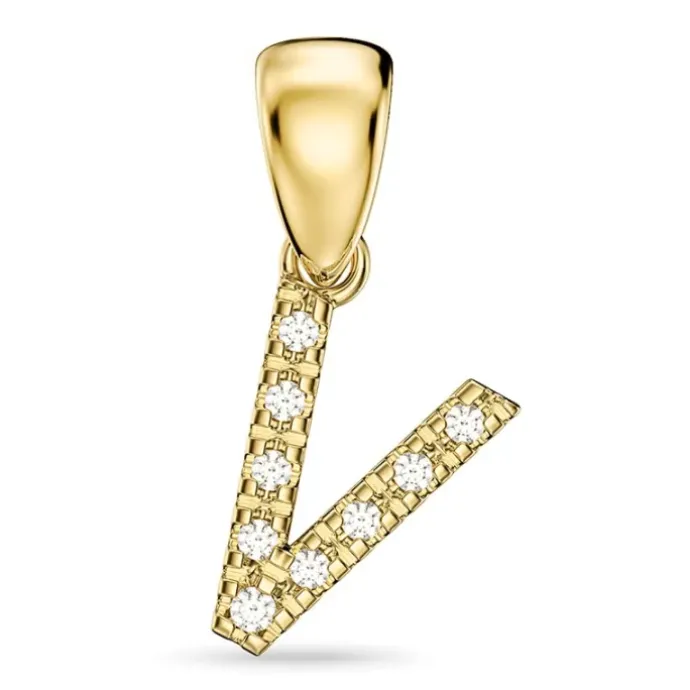 Bogstav V diamant vedhæng i 9 karat guld 0,06 ct