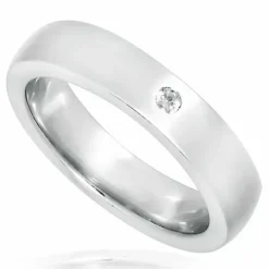 Bred hvid zirkon ring i rhodineret sølv