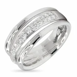 Bred hvid zirkon ring i rhodineret sølv