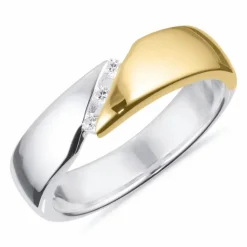 Bred ring i sølv med 8 karat guld