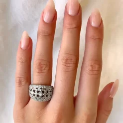 Bred zirkon sølv ring i sølv