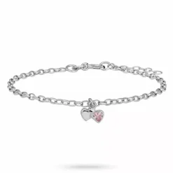Børne Nordahl Andersen hjerte armbånd i rhodineret sølv lyserød zirkon