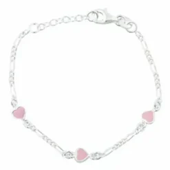 Børne Nordahl Andersen hjerte armbånd i rhodineret sølv lyserød emalje