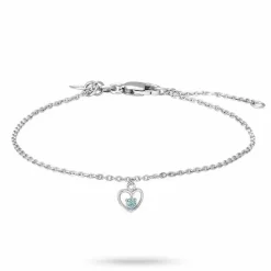 Børne Nordahl Andersen hjerte armbånd i rhodineret sølv blå zirkon