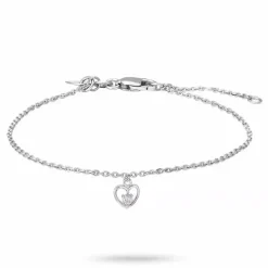 Børne Nordahl Andersen hjerte armbånd i rhodineret sølv lyserød zirkon