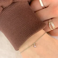 Børne Nordahl Andersen hjerte armbånd i rhodineret sølv lyserød zirkon