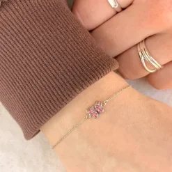 Børne Nordahl Andersen sommerfugl armbånd i rhodineret sølv lyserød zirkon