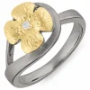 Dark Harmony blomster ring i sort rhodineret sølv med forgyldt sølv