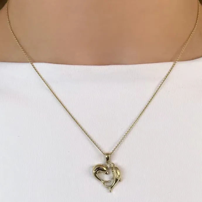 Delfin diamant vedhæng i 9 karat guld 0,02 ct