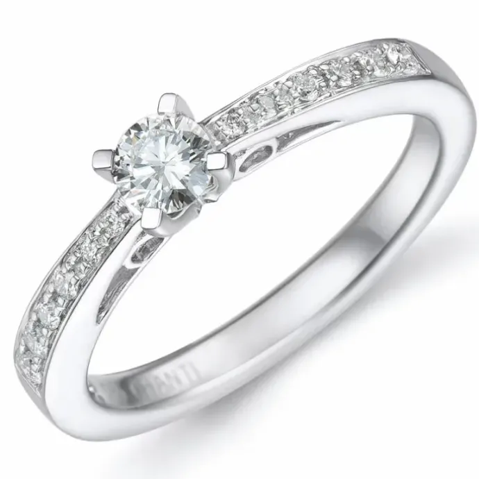 Diamant ring i 14 karat hvidguld 0,26 ct 0,12 ct