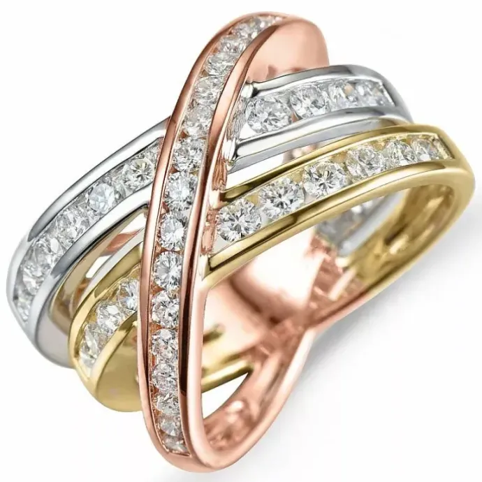 Diamantring i 14 karat alm.- hvid- og rødguld 1,18 ct