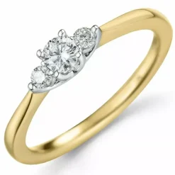 Diamantring i 14 karat guld.- og hvidguld 0,20 ct 0,10 ct