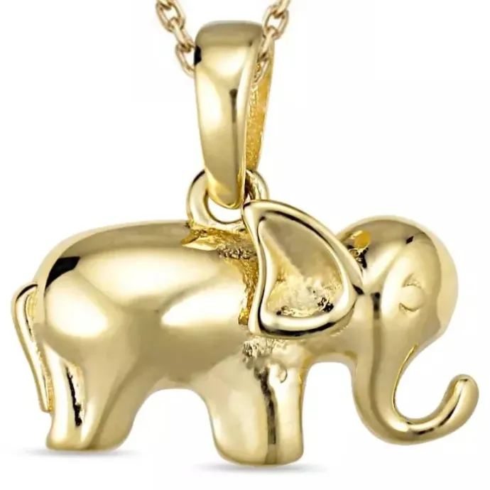Elefant halskæde i forgyldt sølv med vedhæng i 8 karat guld