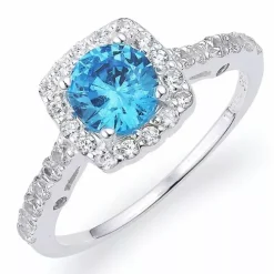 Elegant blå zirkon ring i sølv