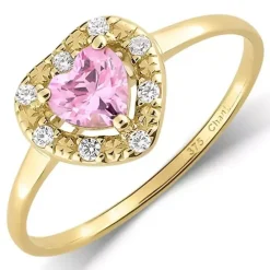 Elegant hjerte lyserød zirkon ring i 9 karat guld