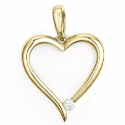 Elegant hjerte vedhæng i 14 karat guld 0,04 ct