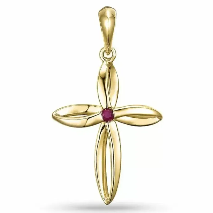 Elegant kors rubin vedhæng i 9 karat guld 0,04 ct