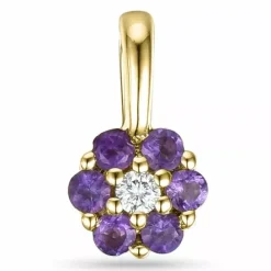 Elegant rundt ametyst vedhæng i 9 karat guld 0,02 ct ct 0,12 ct