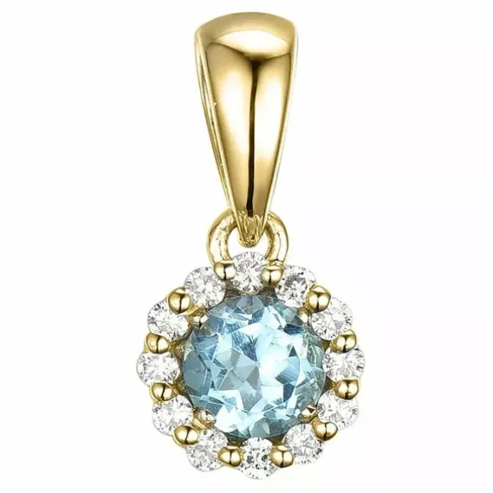 Elegant rundt topas diamantvedhæng i 9 karat guld 0,07 ct 0,30 ct