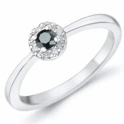 Elegant sort diamant brillantring i 14 karat hvidguld 0,11 ct 0,02 ct