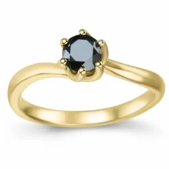 Elegant sort diamant solitairering i 9 karat guld 0,52 ct