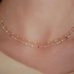 Enamel Lola Rainbow halskæde i sølv regnbuefarvet emalje