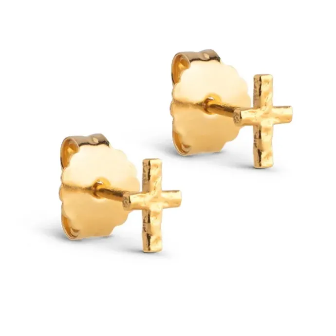 Enamel Protective Cross ørestikker i forgyldt sølv
