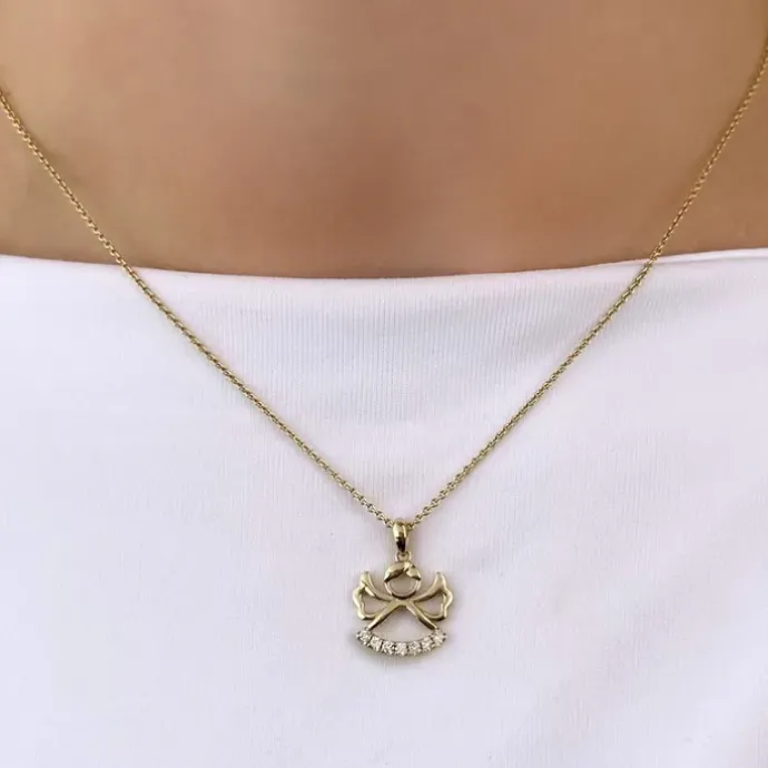Engel diamant vedhæng i 14 karat guld 0,105 ct